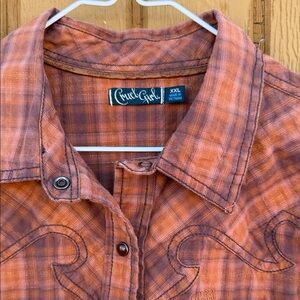 Women’s Cruel Girl Orange Plaid Shirt XXL